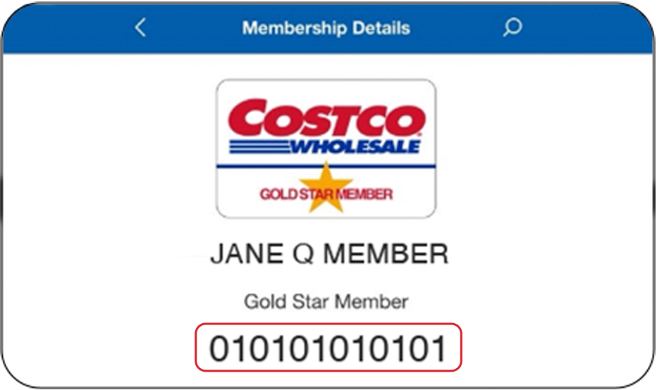 the membership details page of the Costco app with the member number highlighted